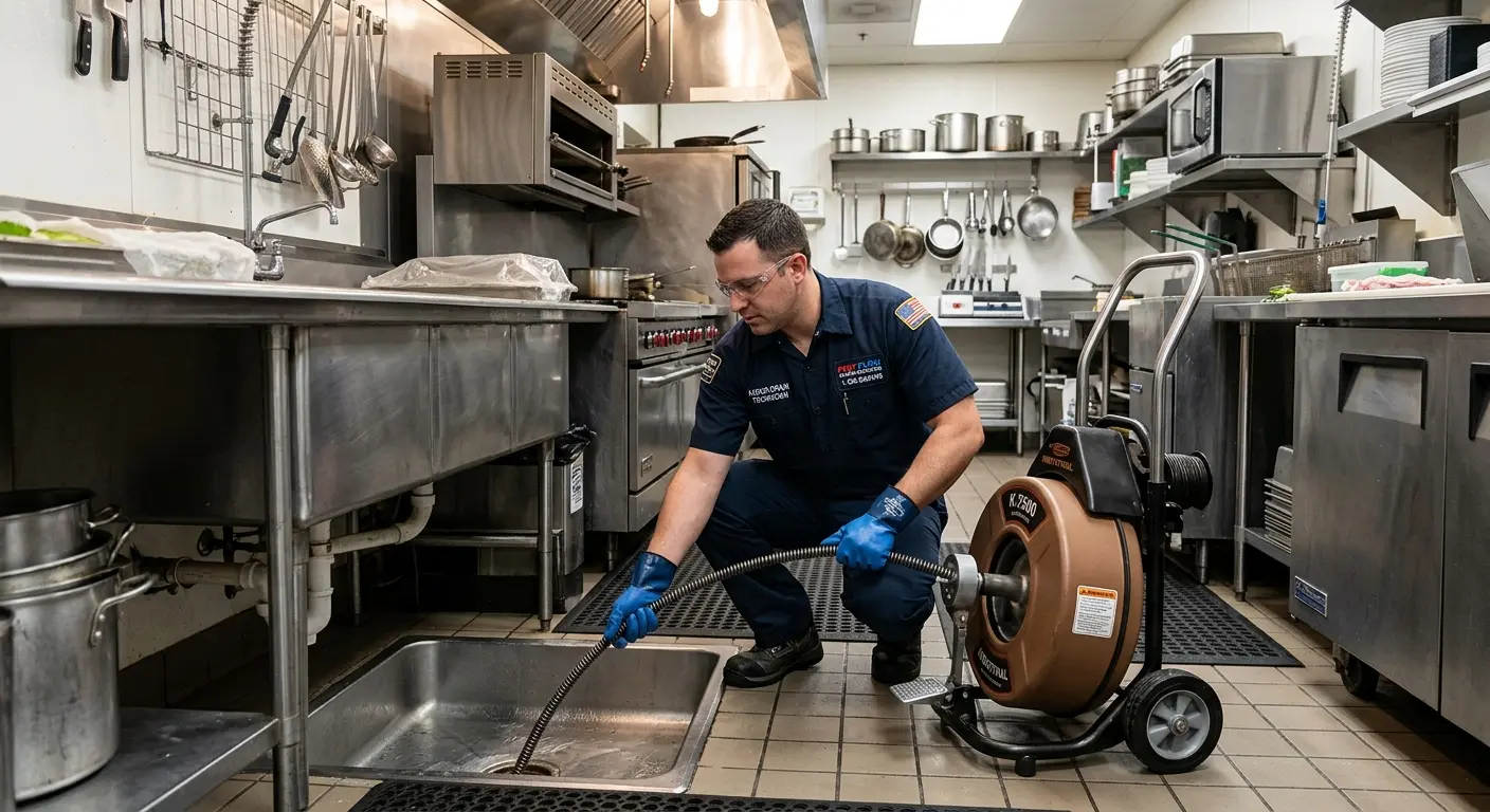 Commercial drain cleaning service in a restaurant kitchen in Bethel Park