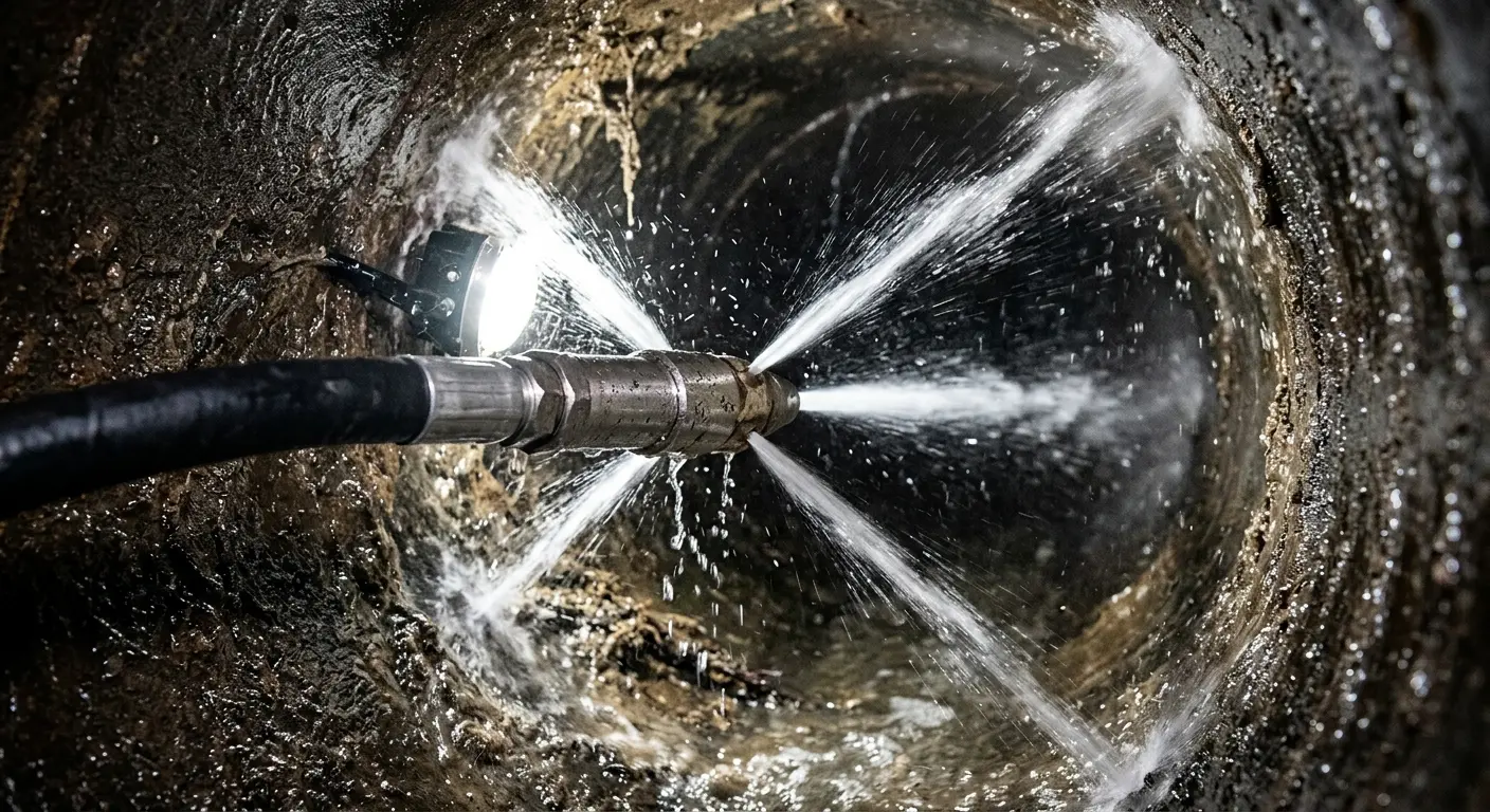 High-pressure hydro jetting nozzle cleaning sewer pipe for Storm Drain Cleaning in Bethel Park